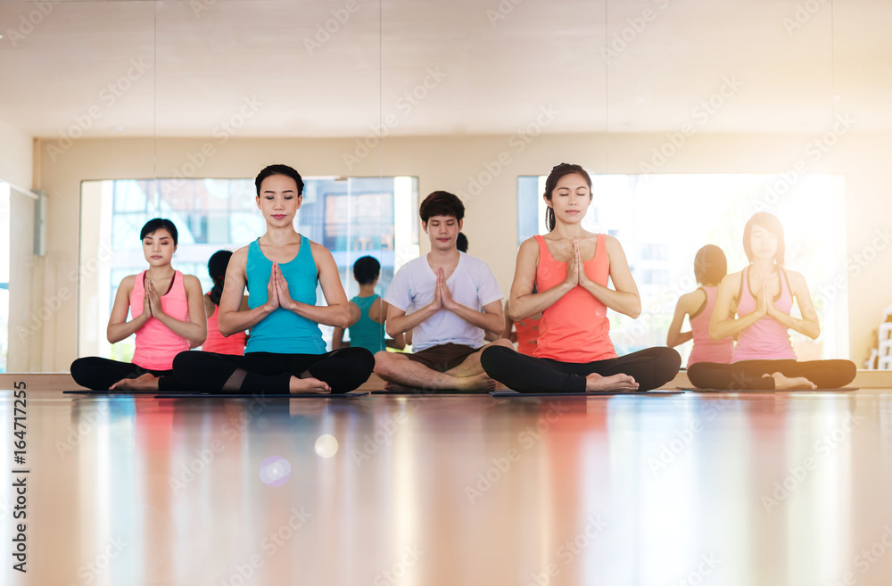 Young woman practicing yoga indoors.Yoga Practice Exercise Class Concept