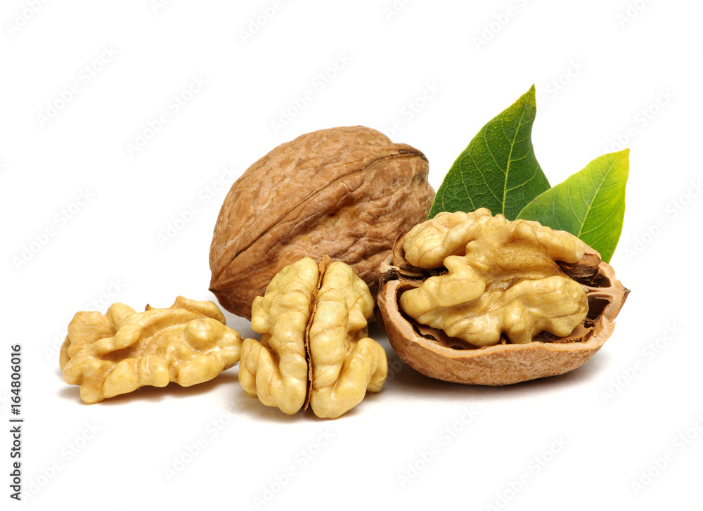 Walnuts with leaves