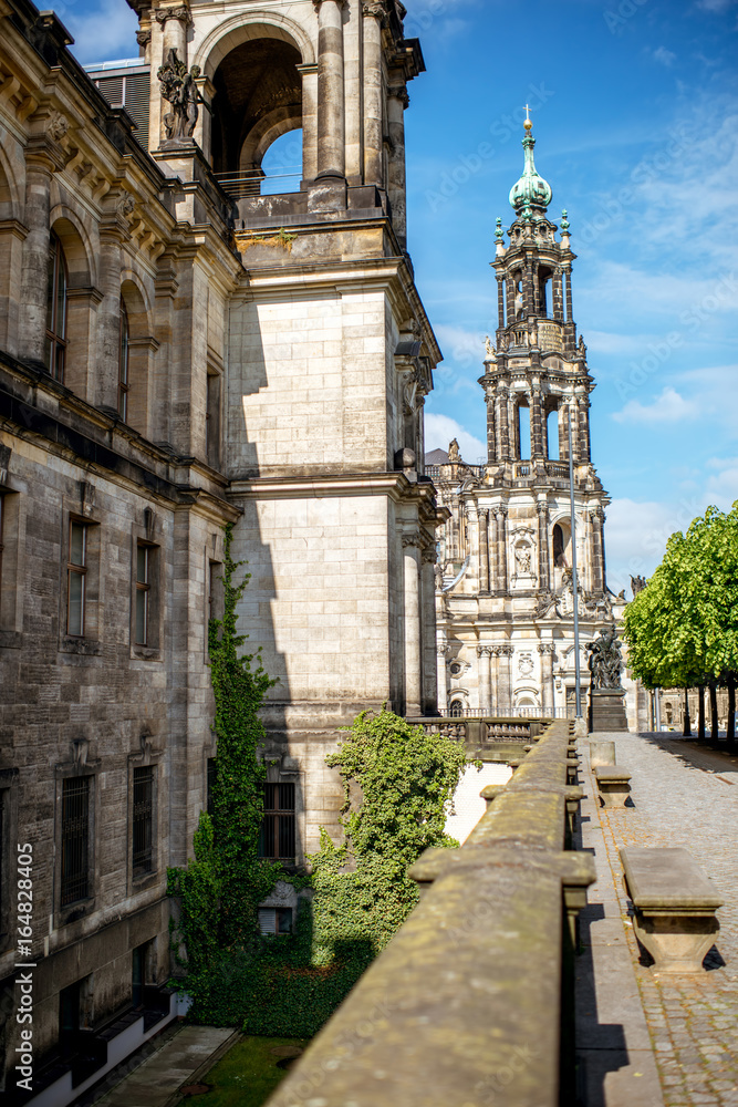 Vew on the Court of Appeal building on the Bruhl terrace in Dresden city, Germany