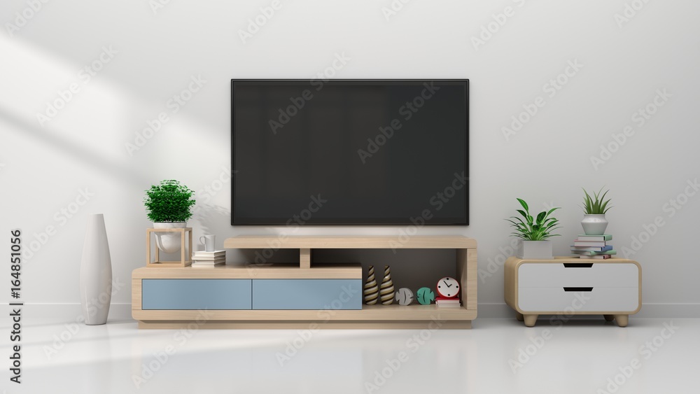 TV in modern empty room, 3d rendering