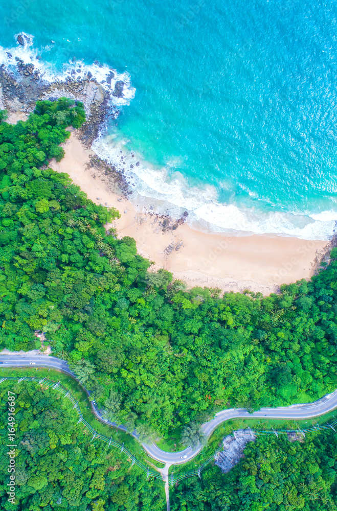 Sea aerial view,Top view,amazing nature background.The color of the water and beautifully bright.Azu