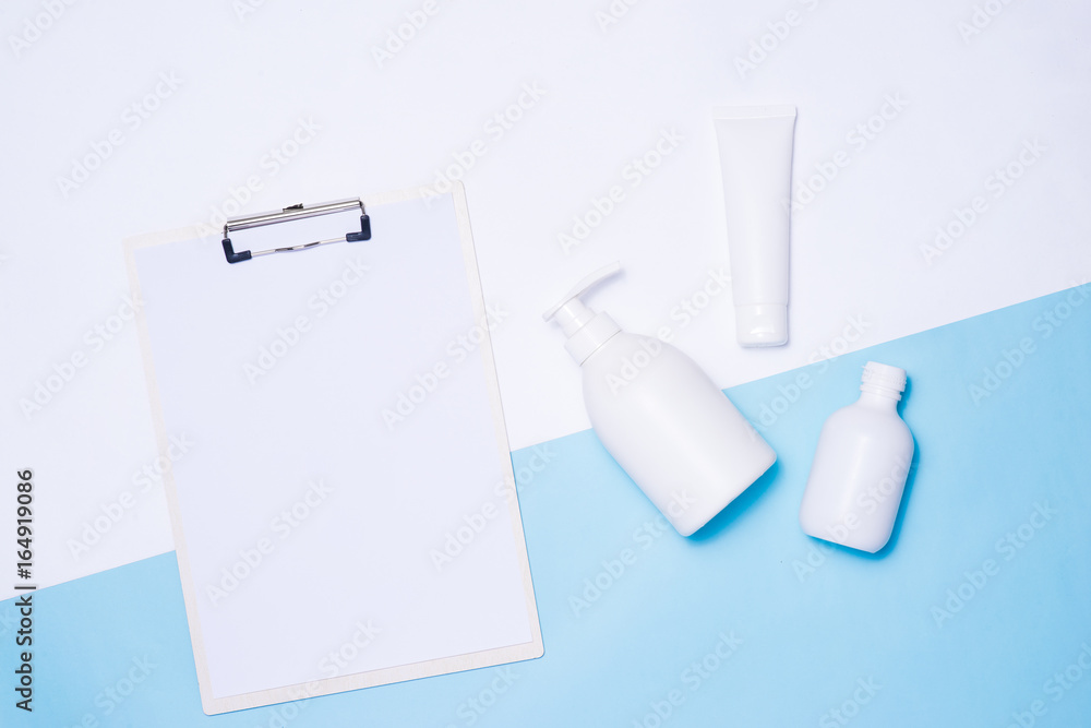 Cosmetics packaging spa and beauty set mock-up on color background