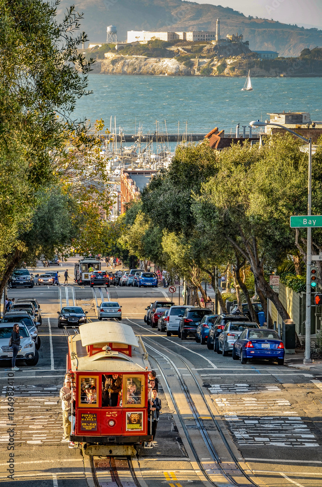 Alcatraz im Hintergrund旧金山缆车