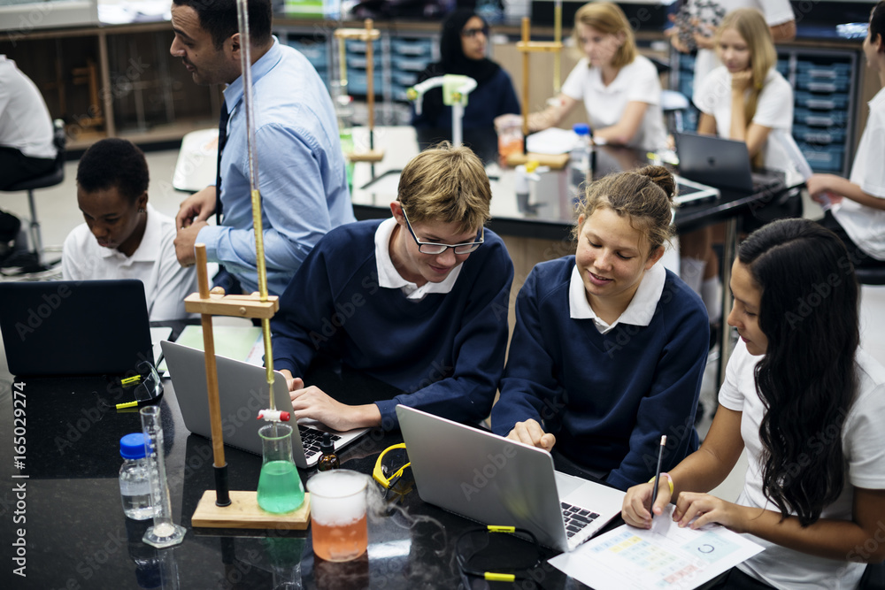 Group of students laboratory lab in science classroom