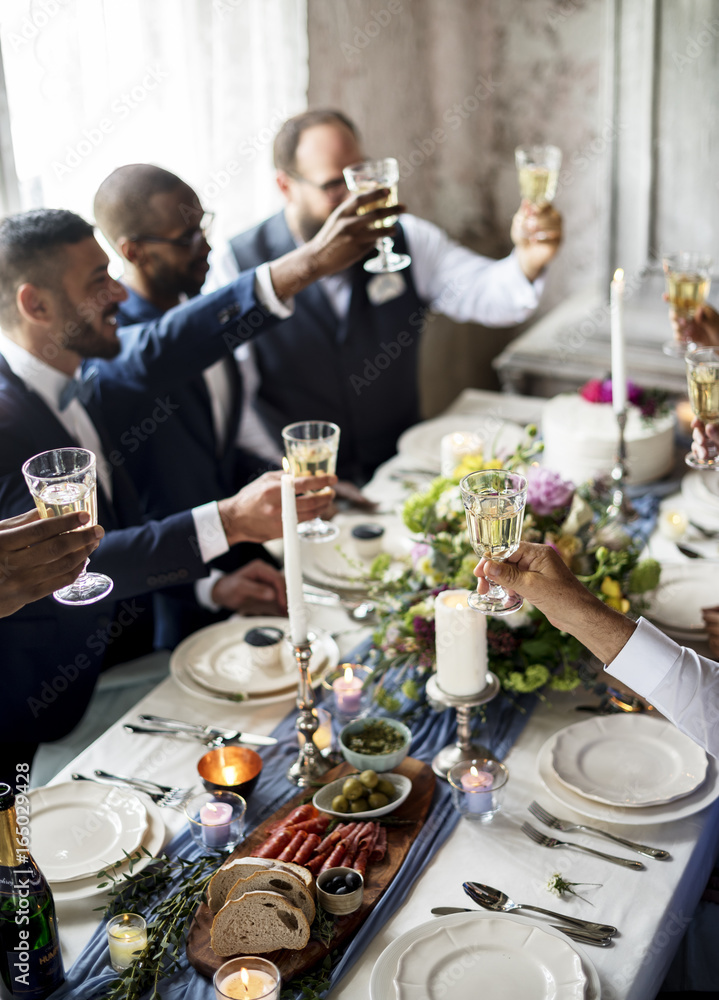 Group of Diverse People Clinking Wine Glasses Together