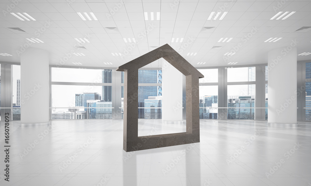 Conceptual background image of concrete home sign in modern office interior