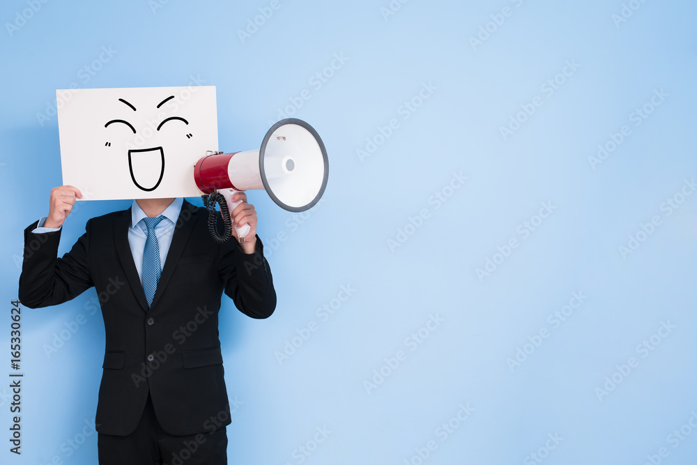 businessman take microphone