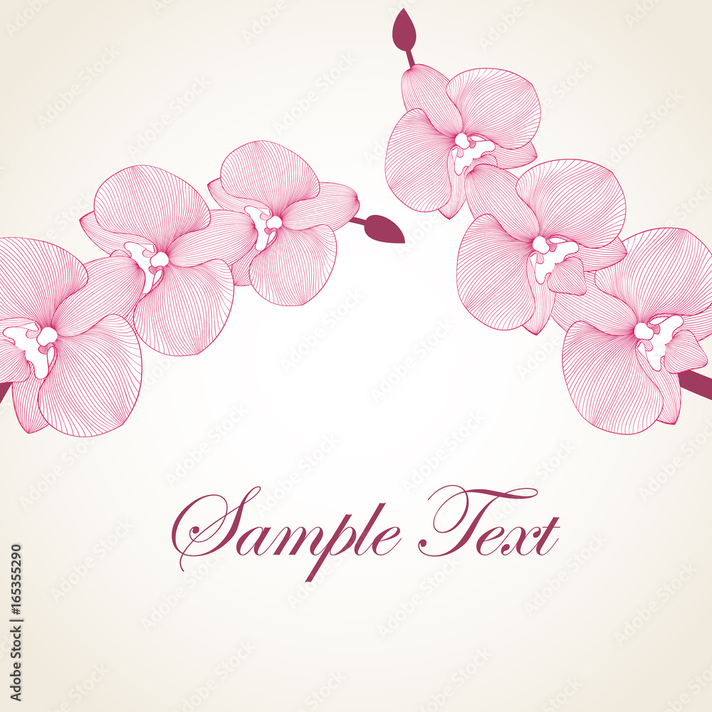 Hand-drawing floral background with flower orchid. Element for design. Vector illustration.