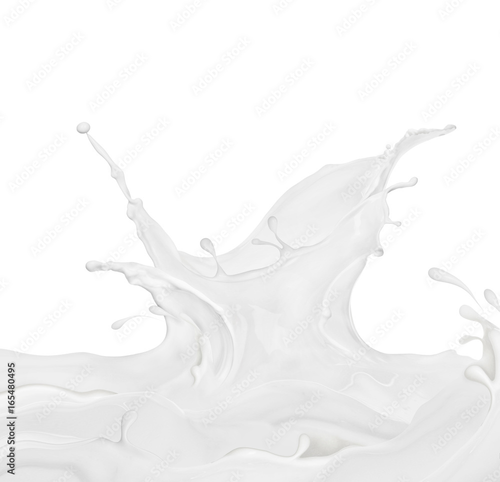 Splashes of milk or cream on white background