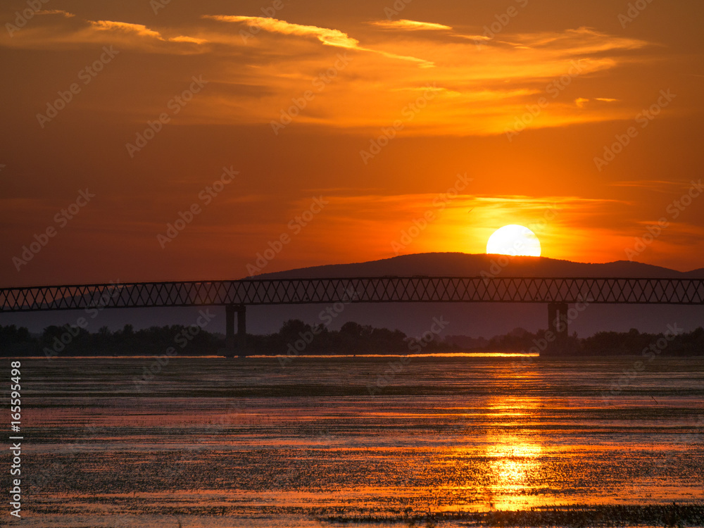 a beautiful sunset on Danube, Moldova Noua, Romania.