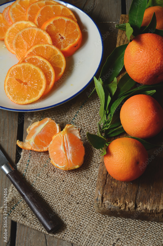 fresh mandarins with leafs