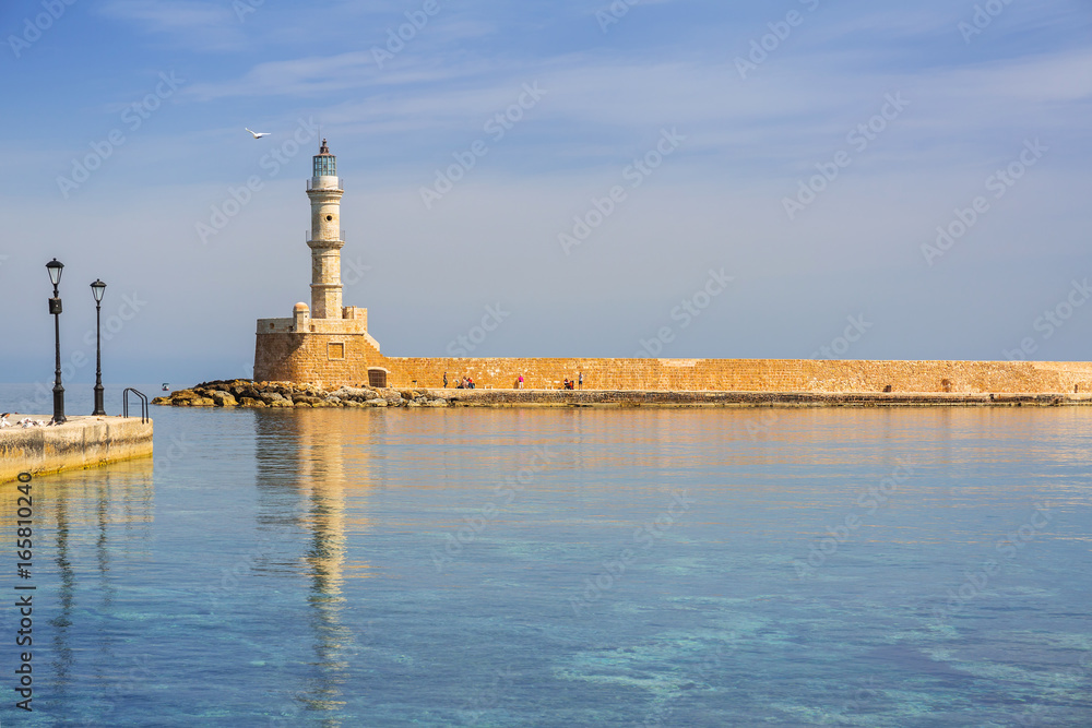 Lighthouse in old harbour of Chania on Crete, Greece