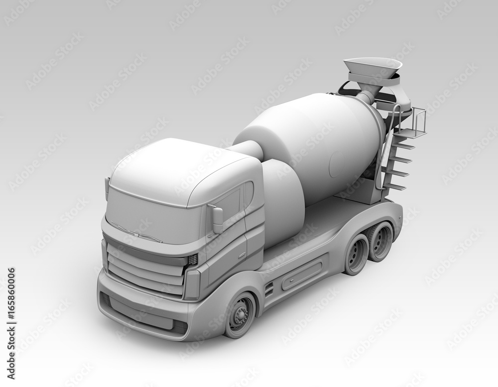 3D clay render of concrete mixer. 3D rendering image.