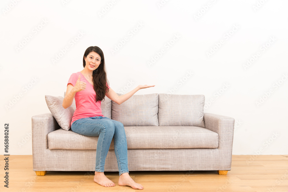 chinese woman making gestures of presentation