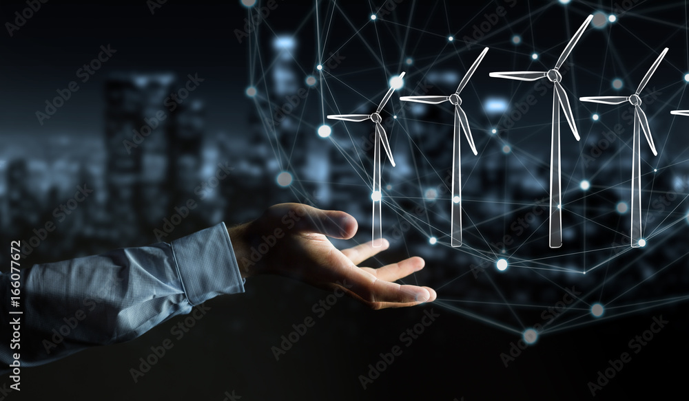 Businessman holding renewable energy sketch