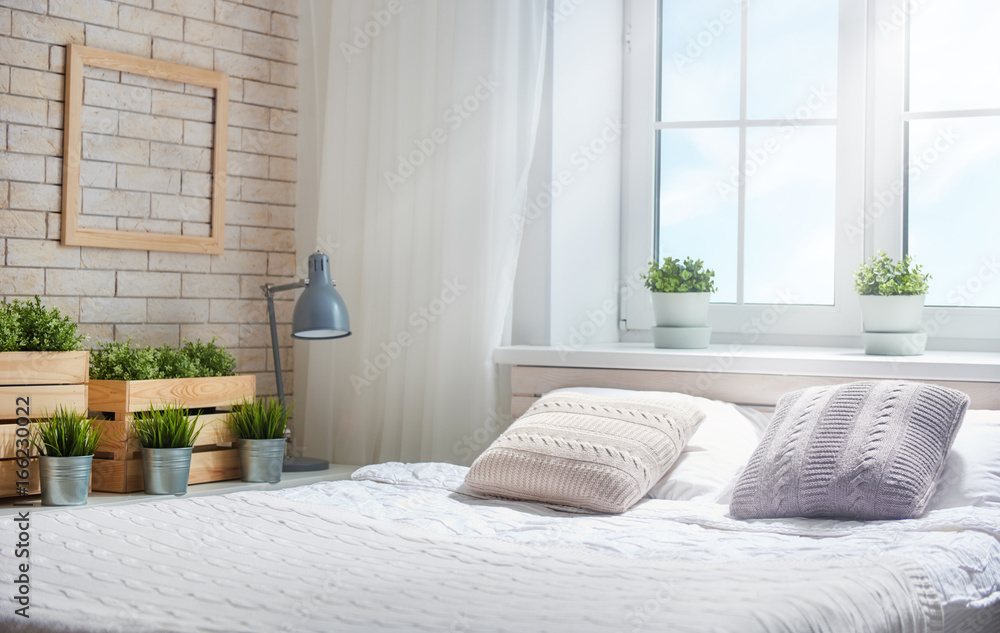 Bedroom in bright colors.