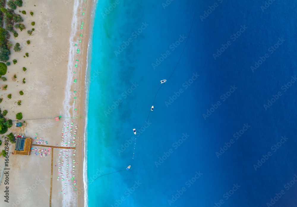 Aerial view of boats in mediterranean sea in Oludeniz,Turkey. Beautiful summer seascape with boats, 