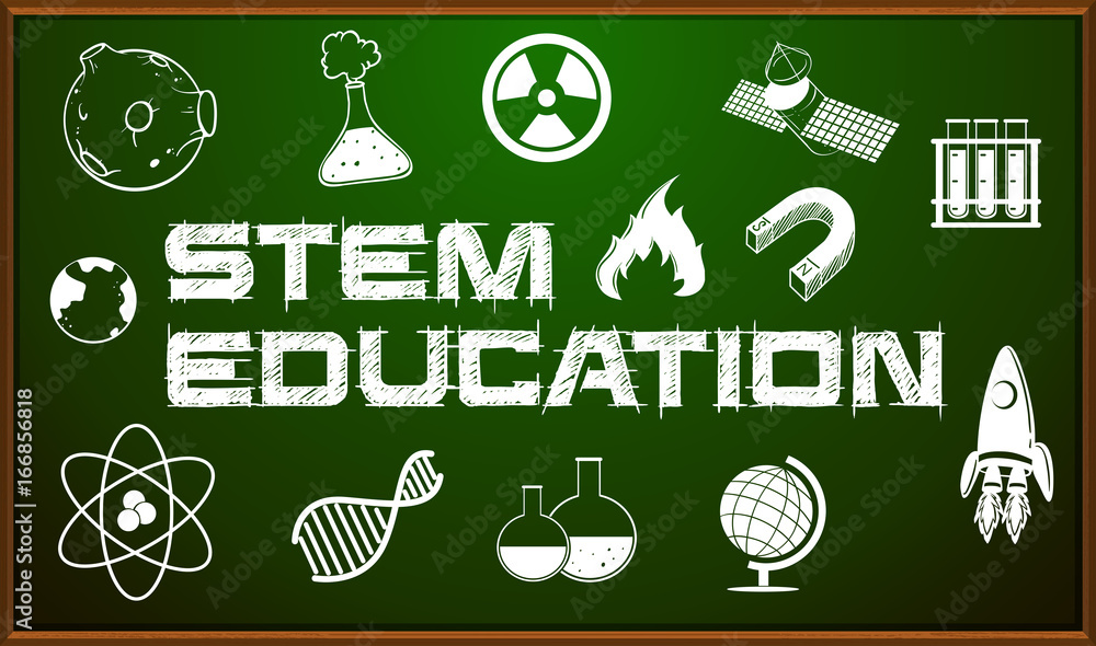 STEM education poster with icons on board