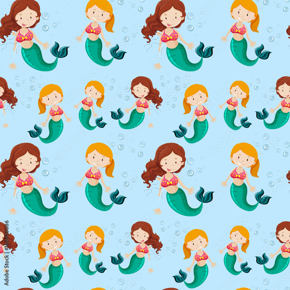 Seamless background with mermaids