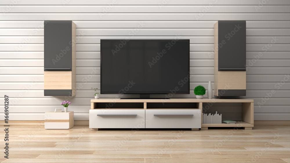 Smart TV in modern living room ,3d rendering