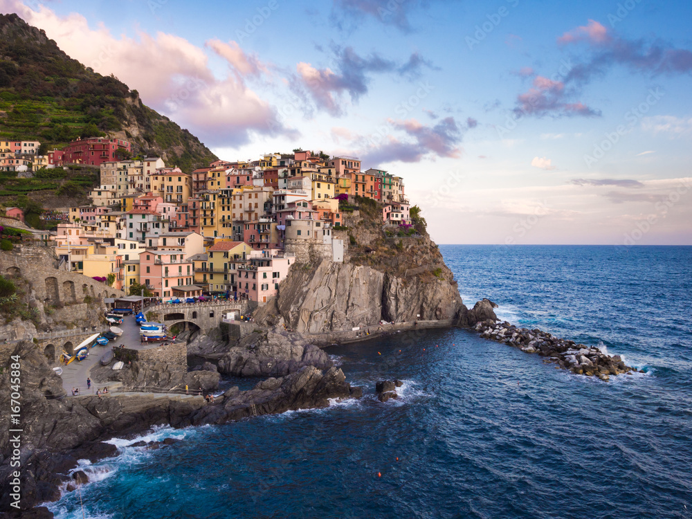 Manarola village in Cinque Terre by sunset