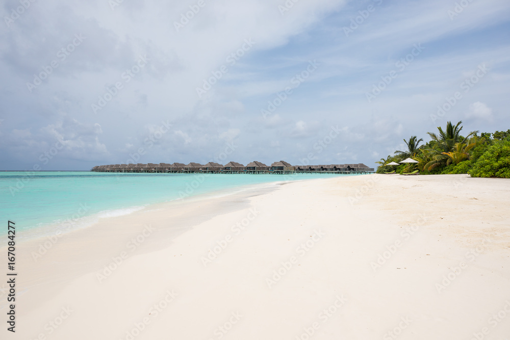 View of a tropical resort at day time.