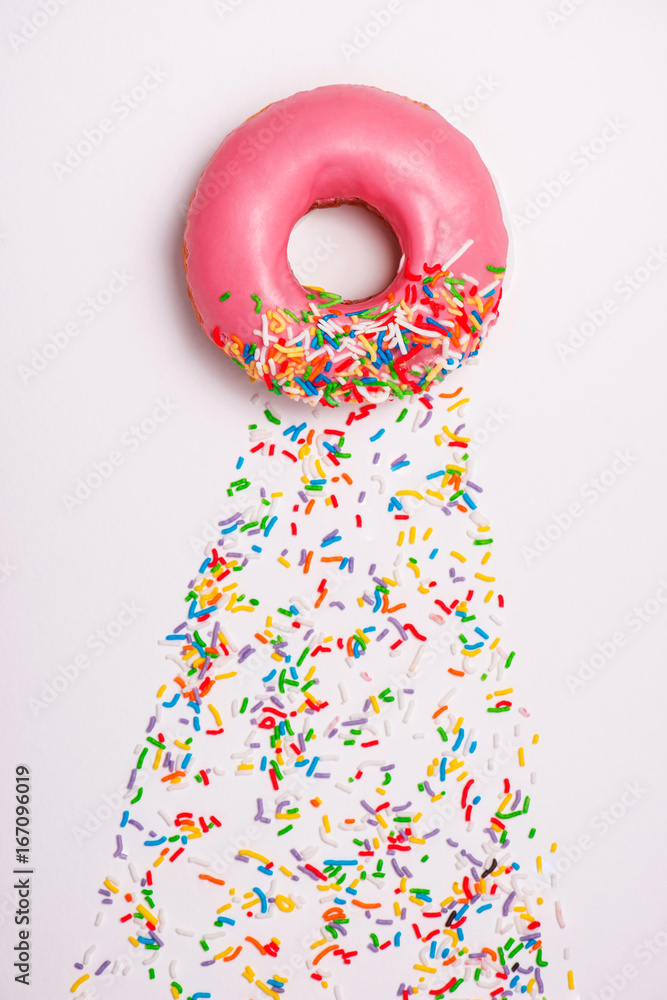 Donuts with icing on white background. Sweet donuts.