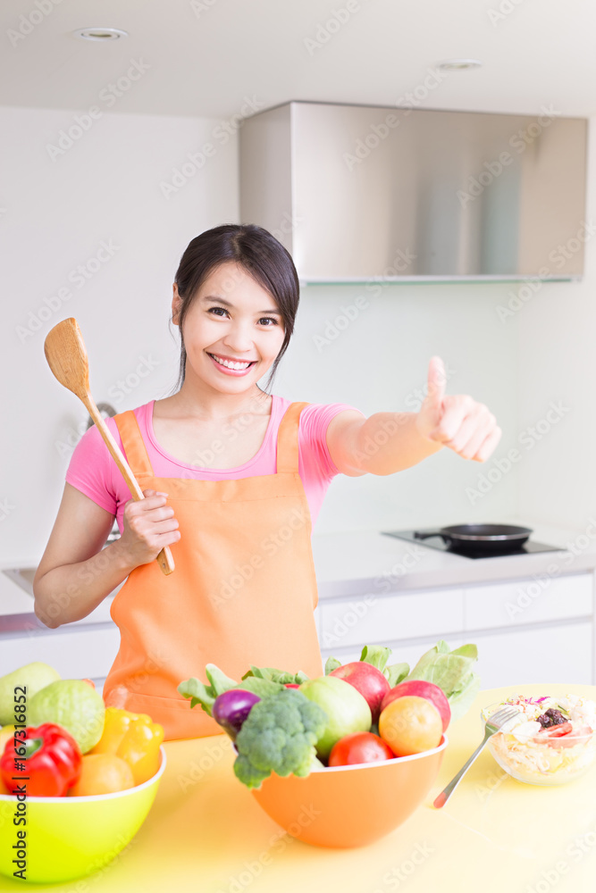 beauty housewife in kitchen