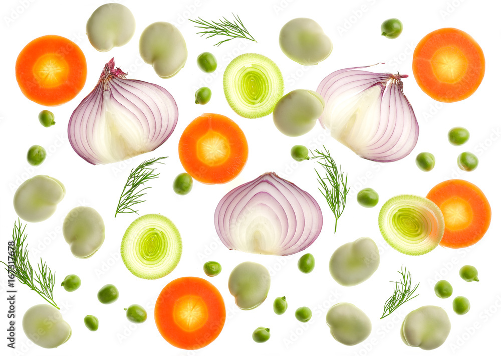 Composition of various sliced vegetables