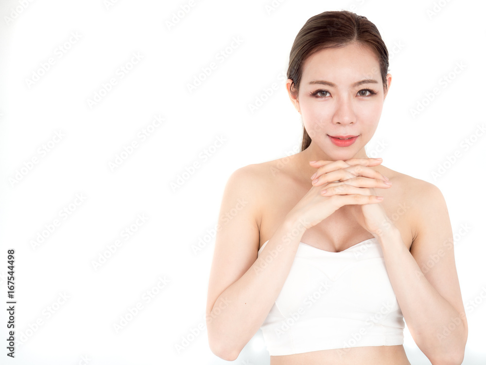 Beautiful asian woman on white isolated background, make up, healthy skin, beauty, cuty asian woman 