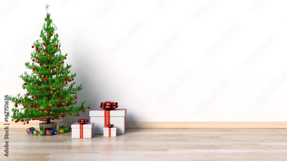 Living room with christmas tree,3D rendering