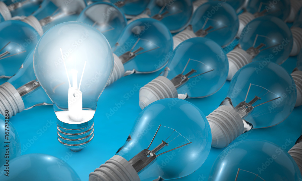 bulb lights, creative idea and leadership concept background