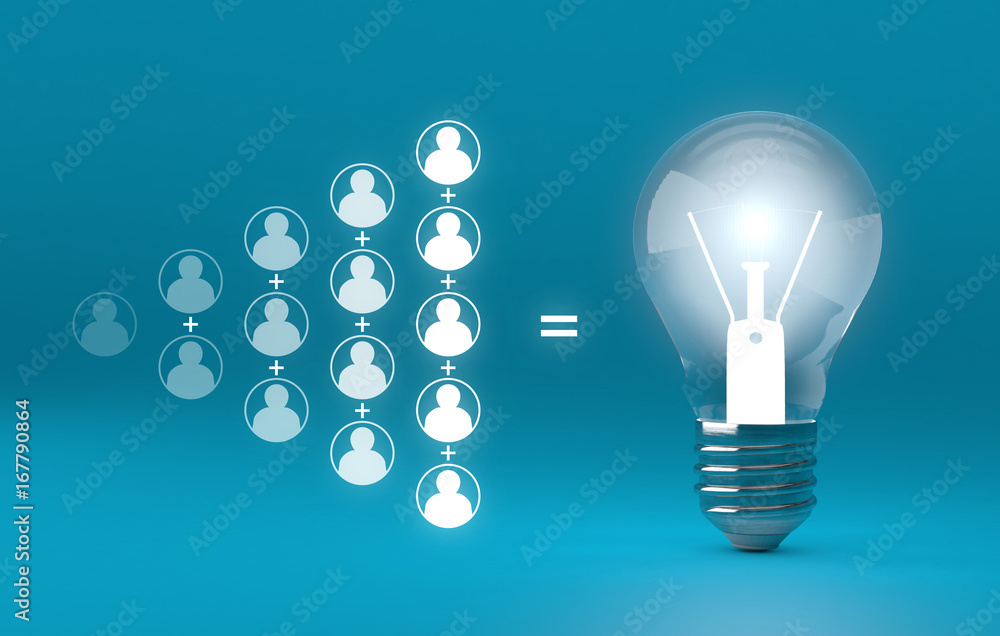 bulb lights, teamwork brainstorming creative idea concept