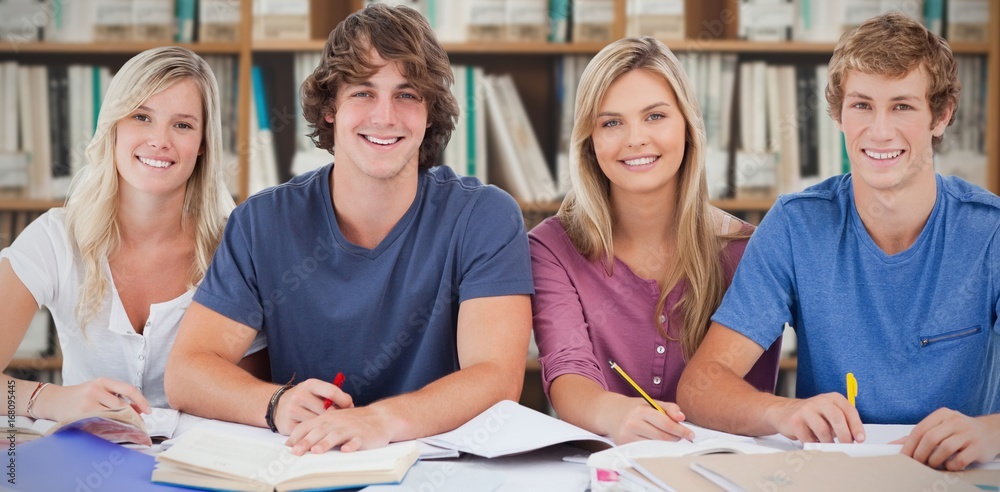 Composite image of four students looking at the camera