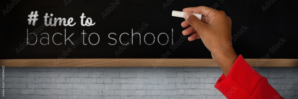 Composite image of cropped image of girl with hand raised holdin