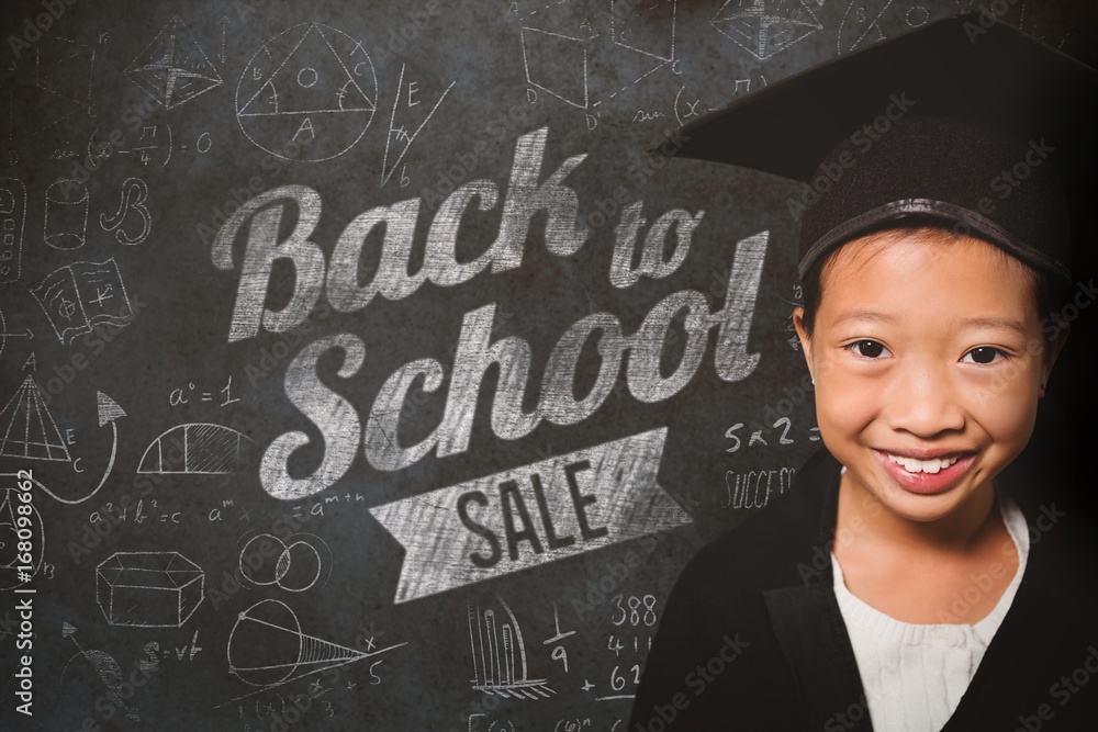 Composite image of portrait of smiling girl wearing mortarboard