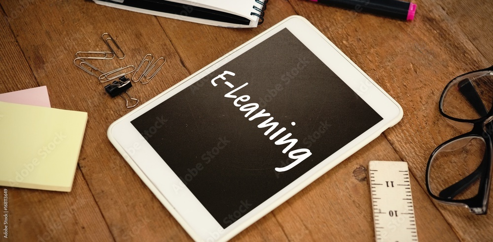 Composite image of e-learning text on white background