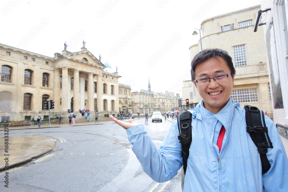 man in oxford building