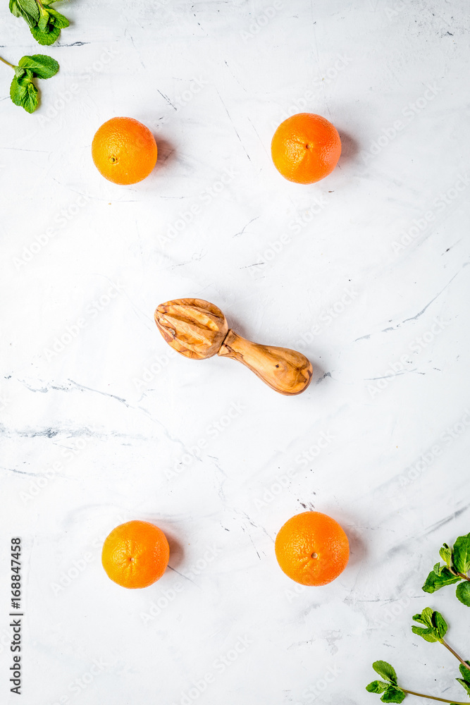 fresh oranges on white background top view mock up