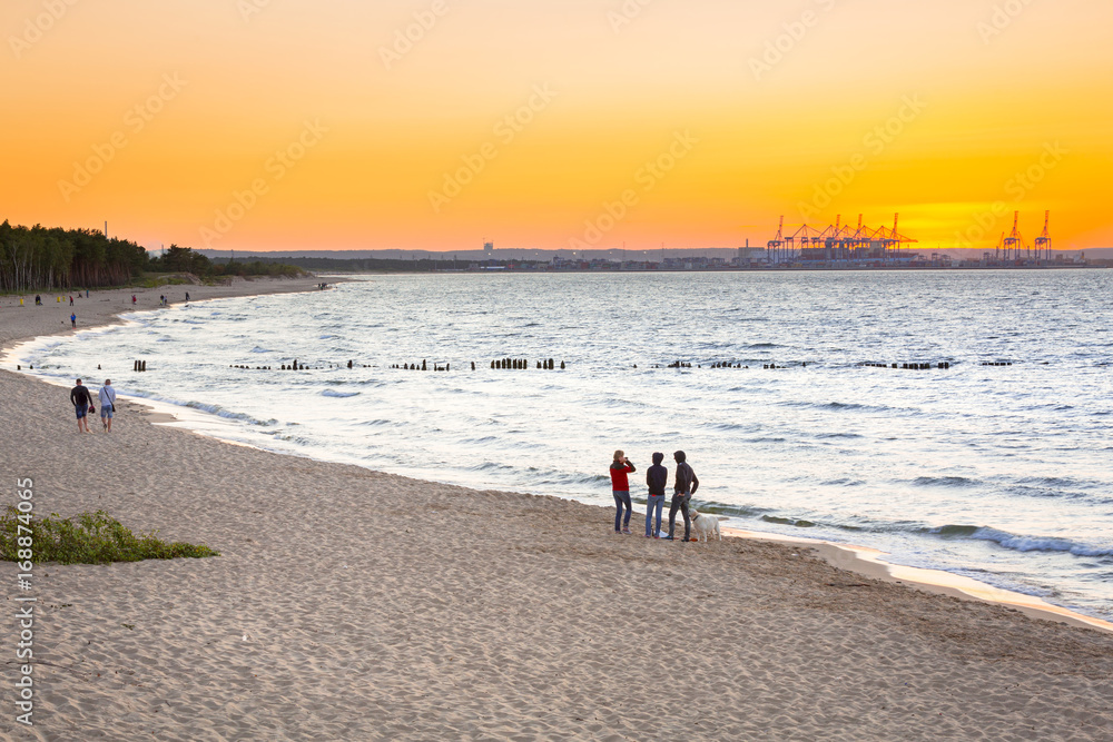 Sunset on the beach at Baltic Sea in Poland