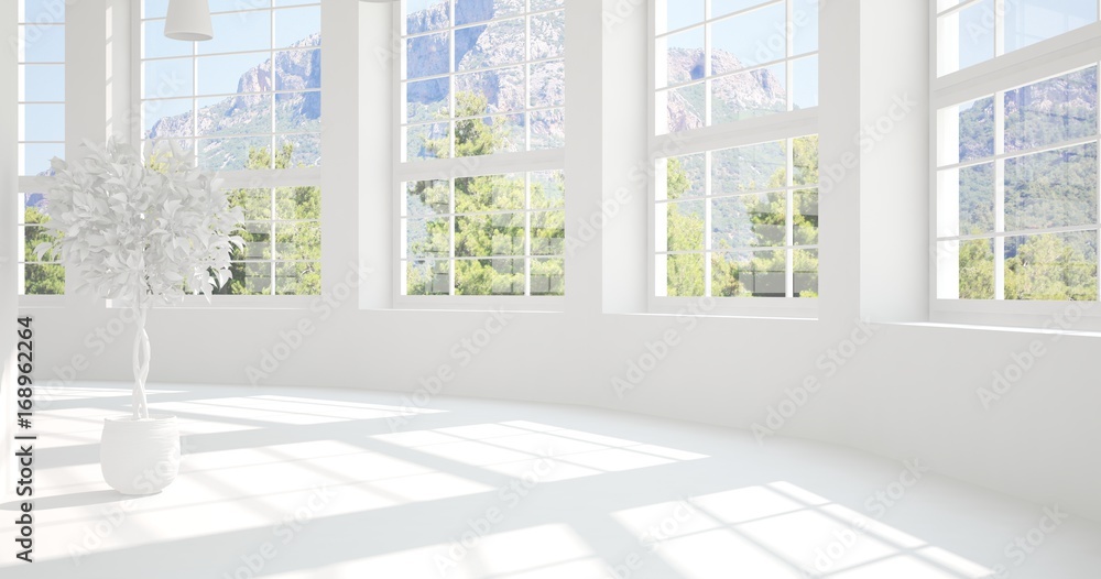 White empty room. Scandinavian interior design. 3D illustration