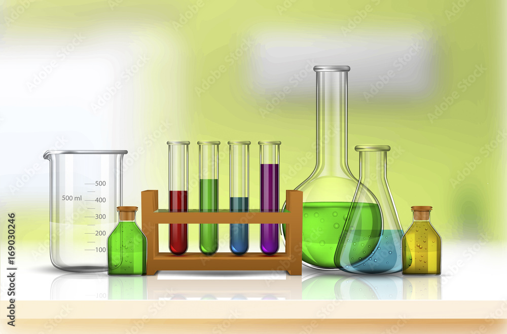 带彩色液体的实验室玻璃器皿
