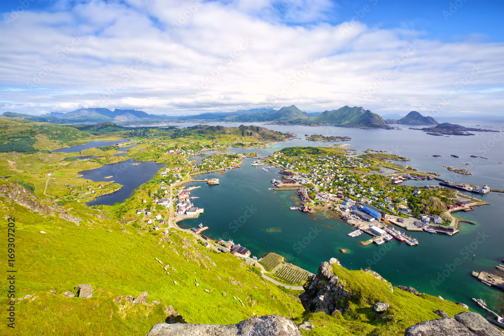 Fishing village Ballstad from above, Lofoten Islands, Norway