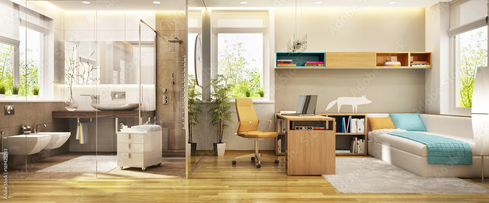 Modern bathroom and study room
