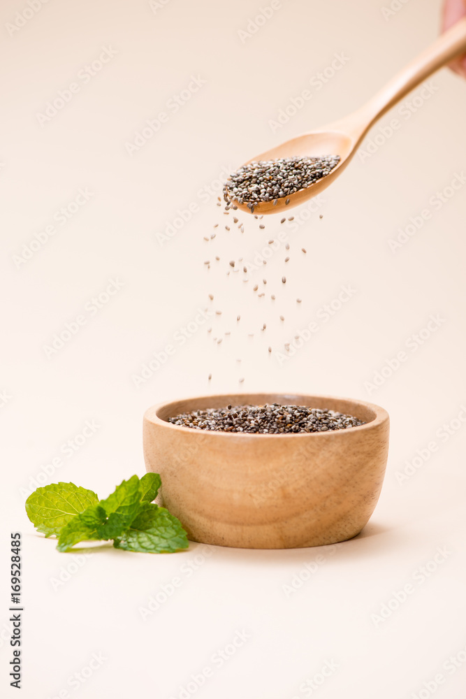 Close-up of raw, unprocessed, dried black chia seeds