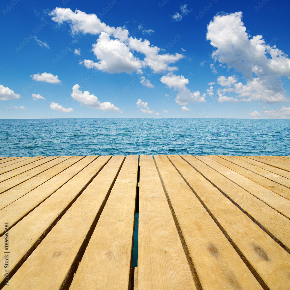 Wood and blue sea