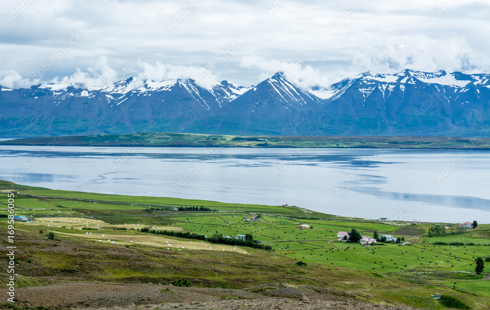 beautiful mountain range and landscape near Dalvik in Iceland