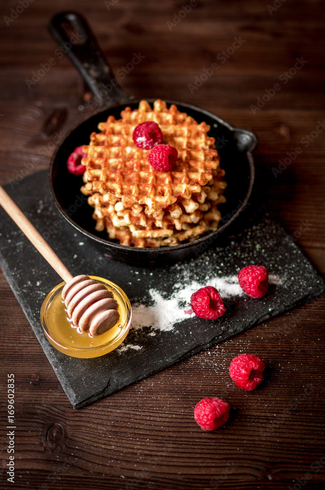 cooking holiday breakfast with wafer on wooden background