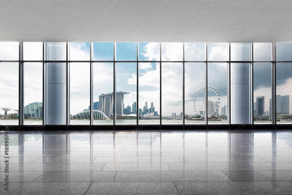 empty office with cityscape of modern city