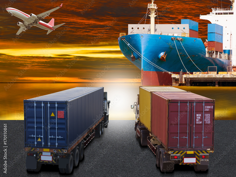 ship with container vessel go to international terminal port with throughput Capacity import export 